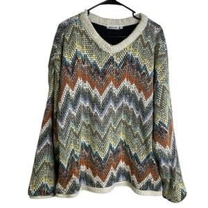 Vtg Allen Wah Colorful Sweater XL Mens Southwest Zig Zag Textured Knit Lined